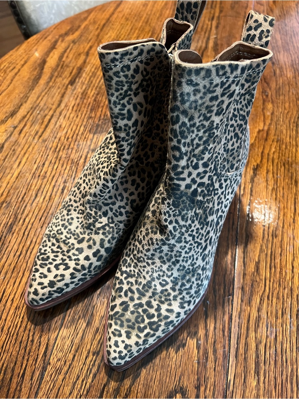 Dolce Vita Leopard Print Pointed Ankle Boots - Beige/Black